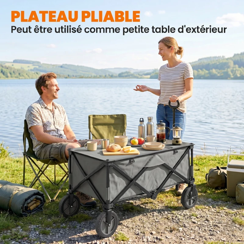 Outsunny Chariot de jardin pliable bâche amovible poignée télescopique inclinaison réglable 5 sacs 108 x 55 x 93 cm gris foncé