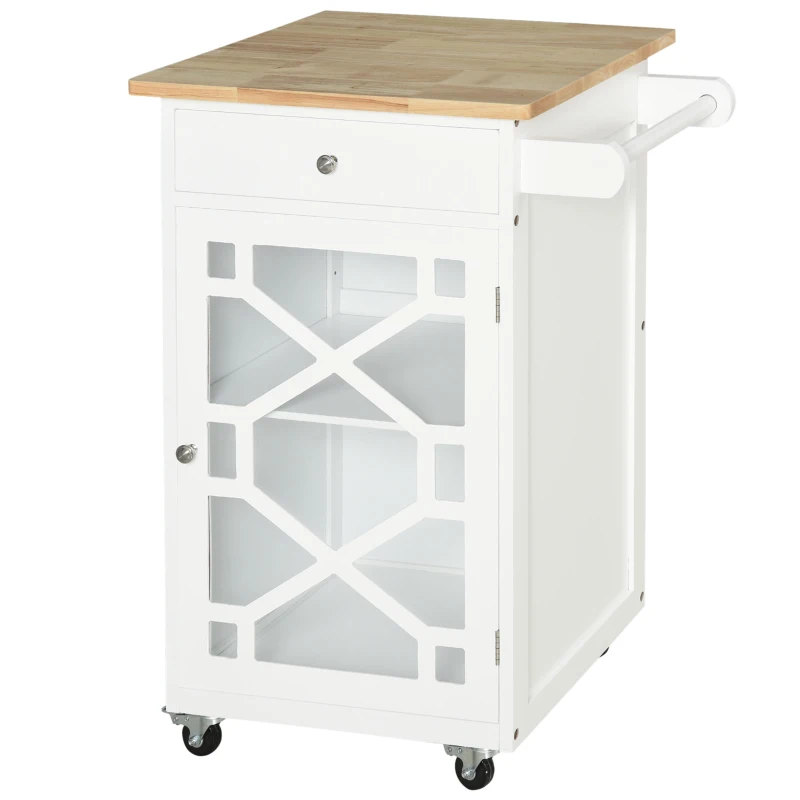 HOMCOM Chariot de service - desserte de cuisine à roulettes - tiroir, placard, porte-serviette -  blanc