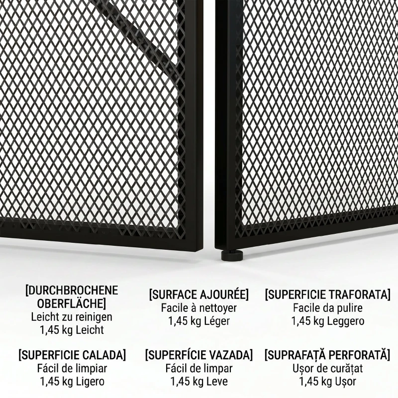 HOMCOM Paravan de protecție pentru șemineu, pliabil, cu 3 panouri din oțel și design geometric, 135x1.2x85cm, negru