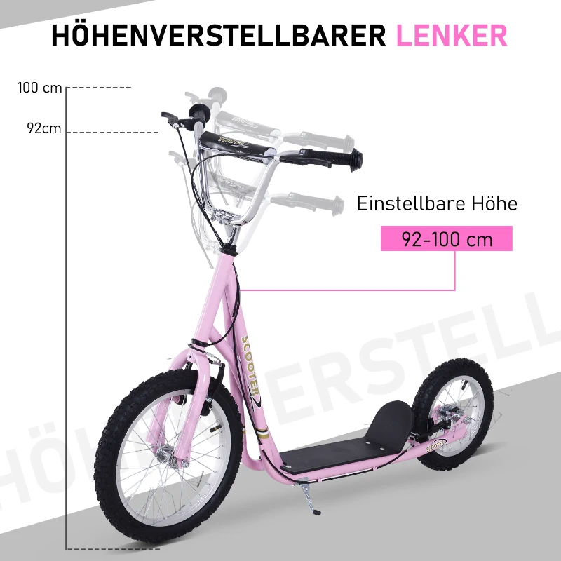 HOMCOM kinderstep step scooter stadsscooter kinderen scooter kickboard vanaf vijf jaar 16 inch roze 143 x 58 x 92-100 cm(m-4)