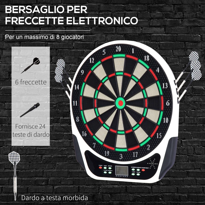 HOMCOM Bersaglio Freccette Elettronico in Plastica con 6 Freccette, Effetti Sonori e Visivi, 44 x 50 x 3.2cm, Nero