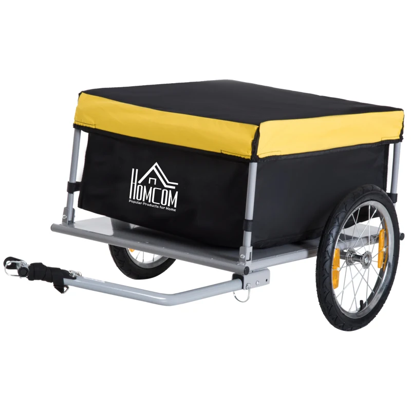 HOMCOM Two-Wheel Bicycle Large Cargo Wagon Trailer Oxford Fabric, Folding Storage, & Removable Cover, Yellow