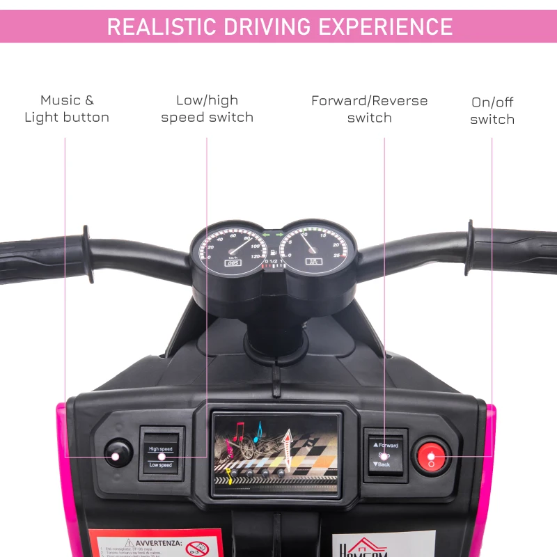 HOMCOM 6V Kids Electric Motorbike Ride On Toy w/ Music LED Lights Training Wheels for Girls Boy 2-4 Years Pink
