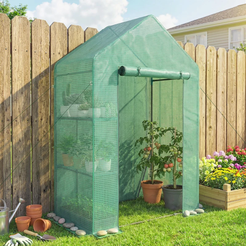 Outsunny Serra da Giardino 143 x 73 x 195 cm con Scaffale a 2 Ripiani, Verde