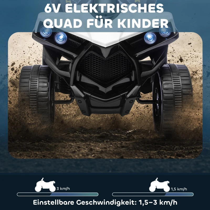 AIYAPLAY Kinder Quad Elektro 6V kinderquad met voor- en achteruitfunctie, muziek, LED-koplampen Wit