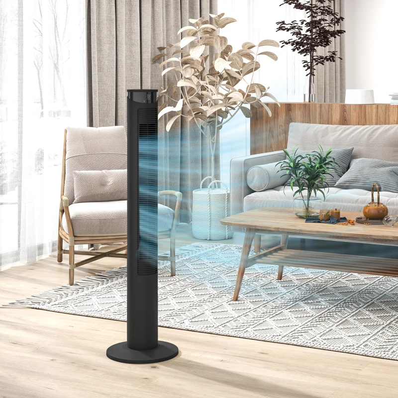 HOMCOM Ventilateur colonne 45W ventilateur tour télécommande, minuterie, oscillant à 70°, mode veille et mode enfants, noir