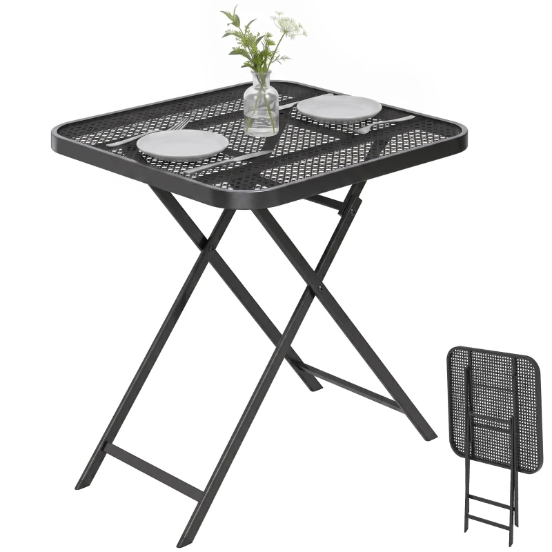 Outsunny Gartentisch klappbar 70 x70 cm, Wetterfest Balkontisch Klapptisch mit Ausschnitt-Design quadrarisch Schwarz