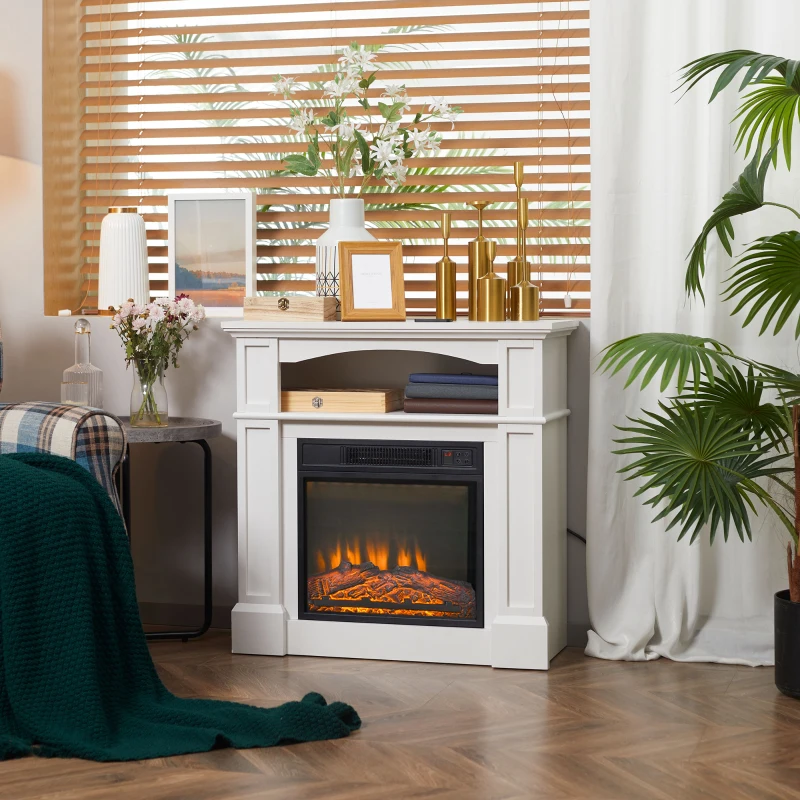 HOMCOM Elektrokamin mit 3D LED-Flammeneffekt, Heizkapazität 30 m², Fernbedienung, Weiß/Schwarz
