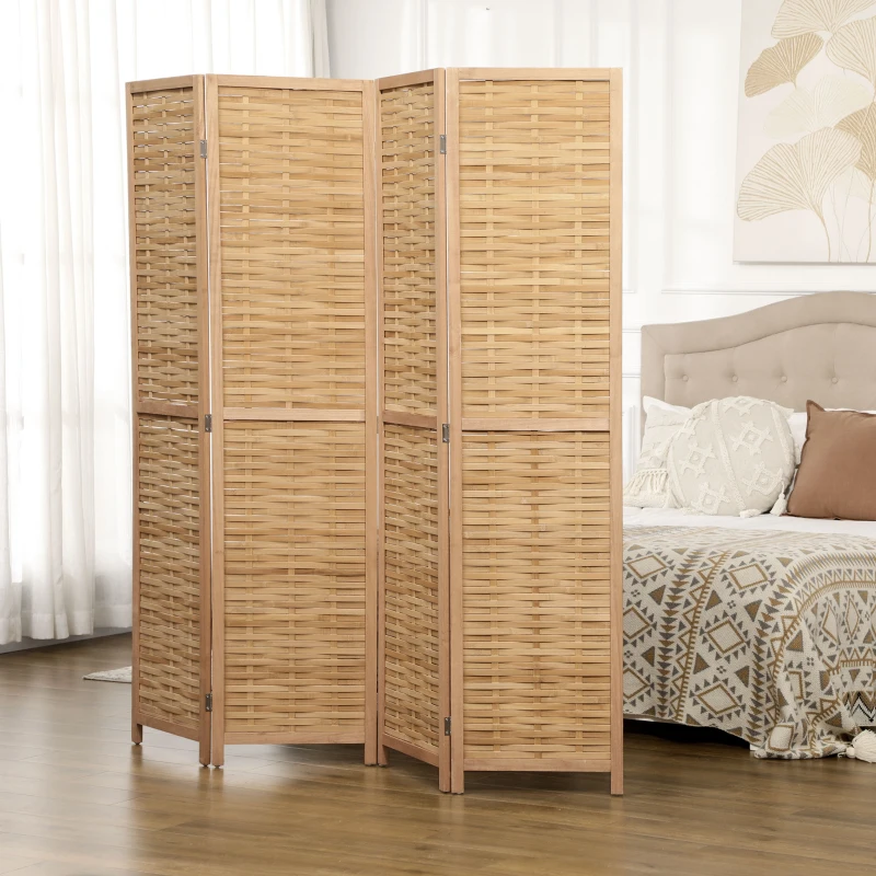 HOMCOM Paravent en bois séparateur de pièce closion de séparation pliable 4 panneaux en bambou 160 x 170 cm naturel clair
