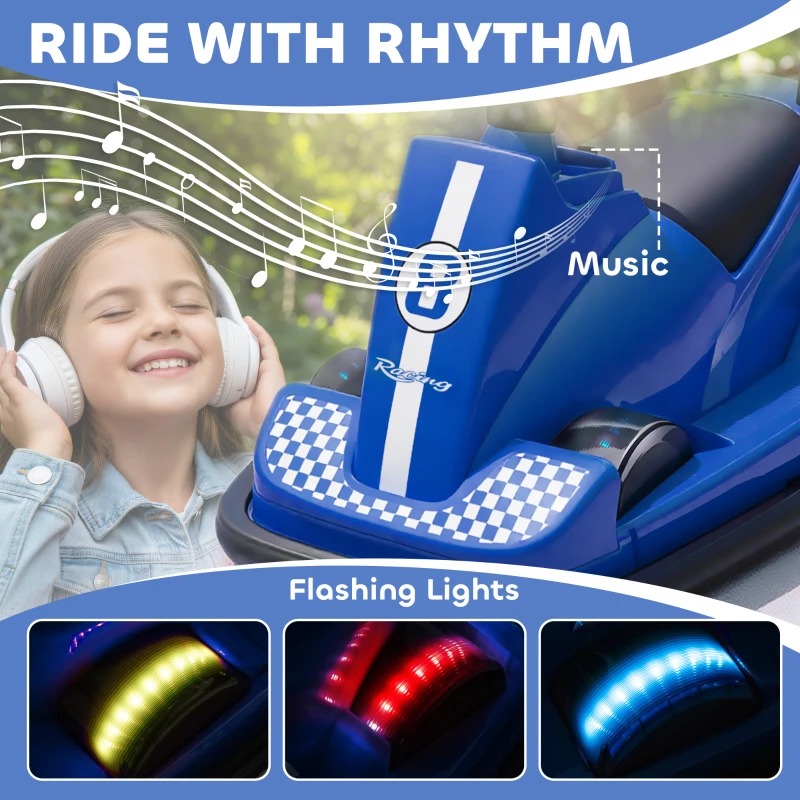 AIYAPLAY Kids Bumper Car, 360° Rotation Spin Electric Waltzer Car with LED Lights, Music for Ages 3-8 Years Old, Blue