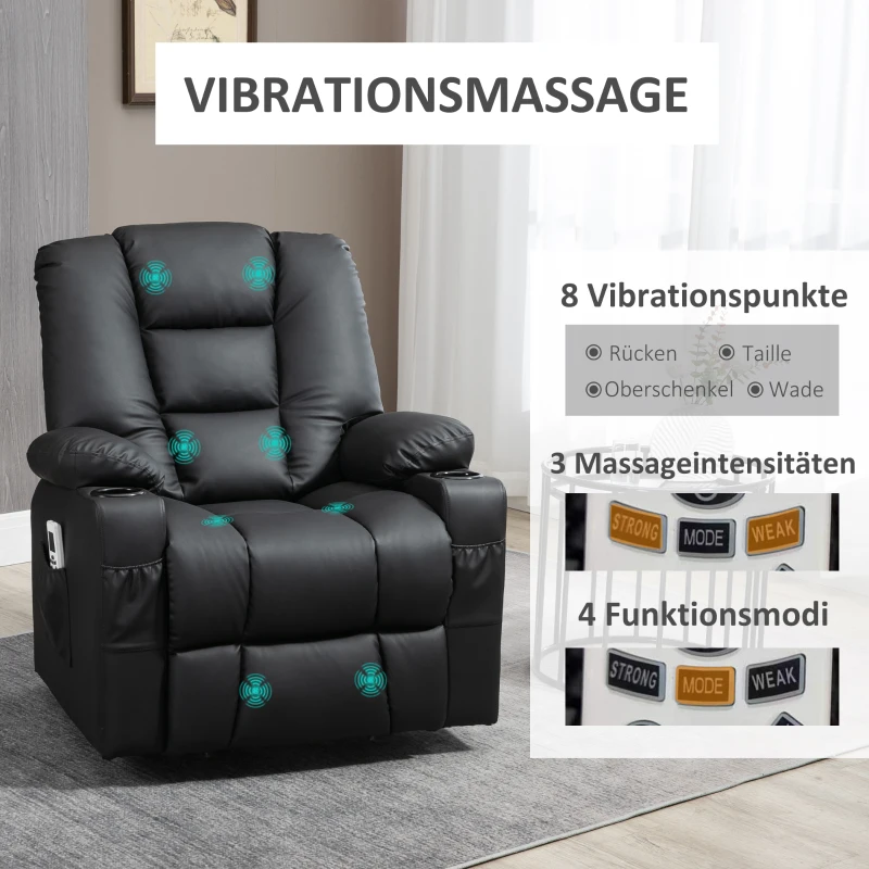 Homcom massagestoel met stahulp, afstandsbediening, tot 150 kg, kunstleer, zwart, 90 x 98 x 102 cm
