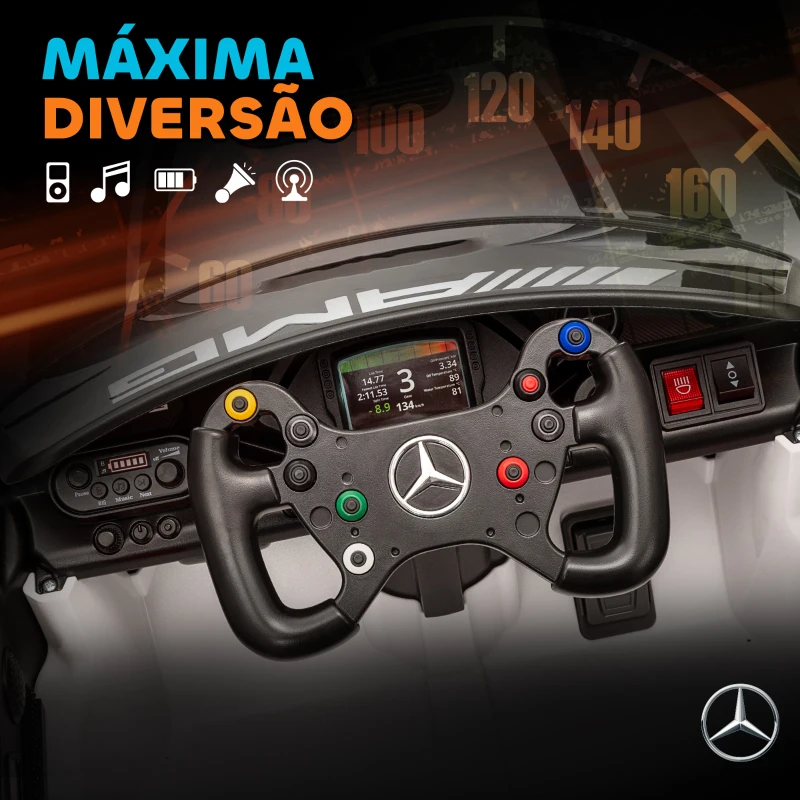 AIYAPLAY Carro Elétrico para Crianças Mercedes-AMG GT3 Evo12V com Controlo Remoto 2,4G e Motor Duplo 115x66x44 cm Branco