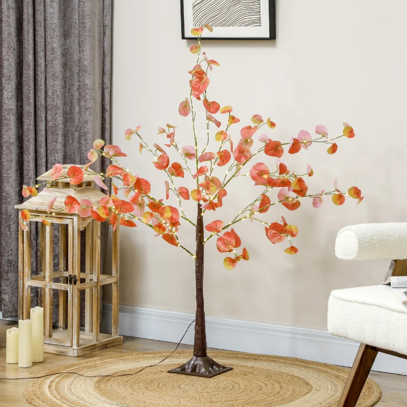 HOMCOM Árvore de Eucalipto Artificial 120 cm Árvore Artificial com 175 Luzes LED e Base Decoração Laranja e Marrom