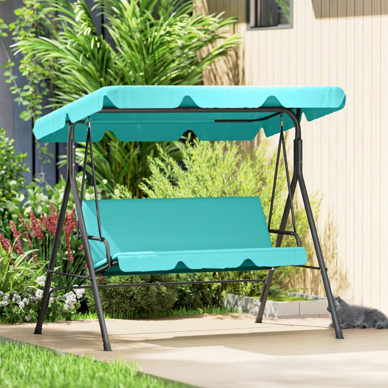 Outsunny Three-Seater Garden Swing Chair, with Adjustable Canopy - Teal