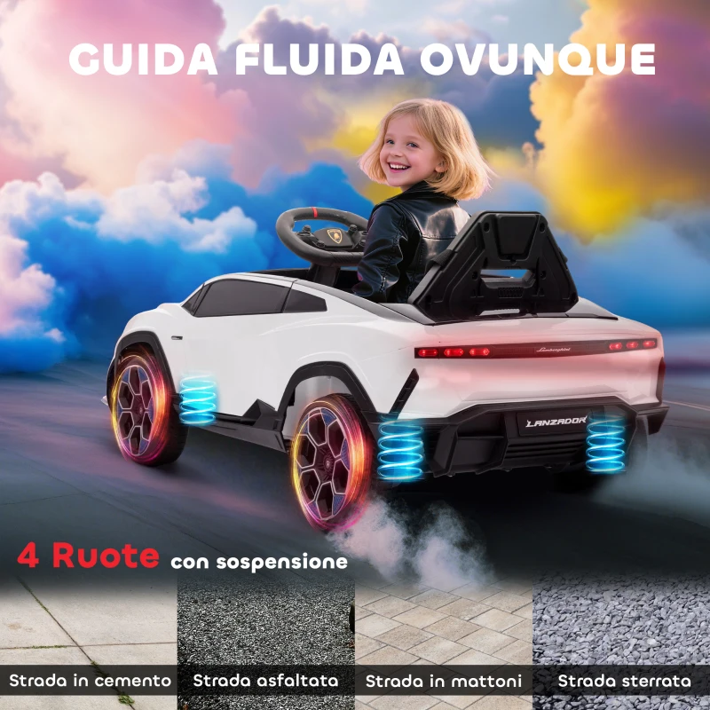 AIYAPLAY Macchina Elettrica per Bambini Licenza Lamborghini con Clacson e Telecomando, 101.5x49x43 cm, Bianca