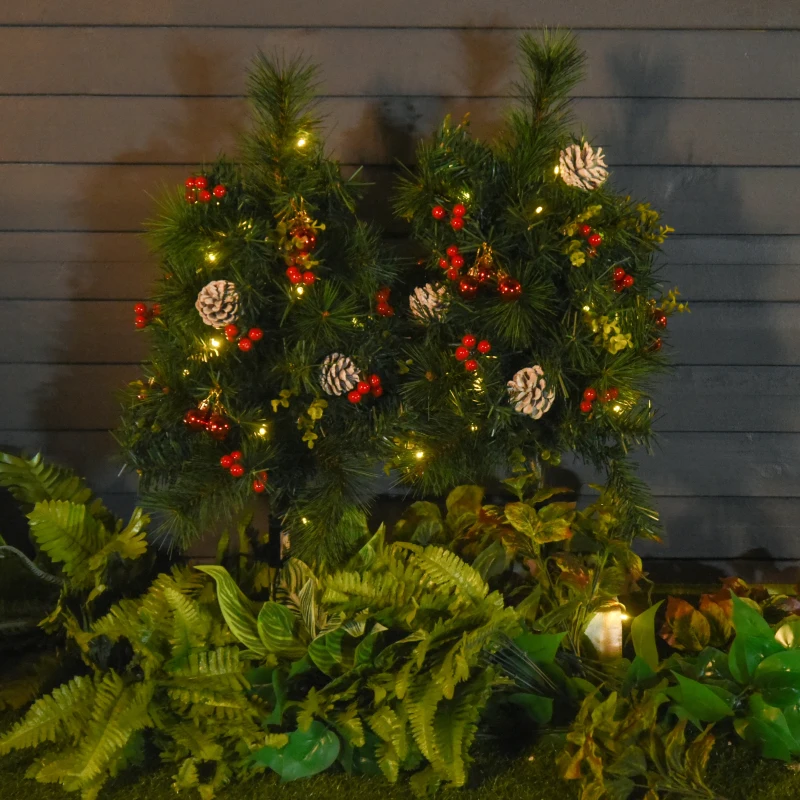 HOMCOM 2-er Set Weihnachtsbäume, Künstlicher Mini-Christbaum mit LED-Lichtern, Kunststoff, Metall, Ø33 x 75 cm, Grün