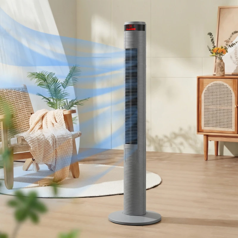 HOMCOM Oscillating Tower Fan Remote Control 3 Speed Modes Cooling Machine, Grey