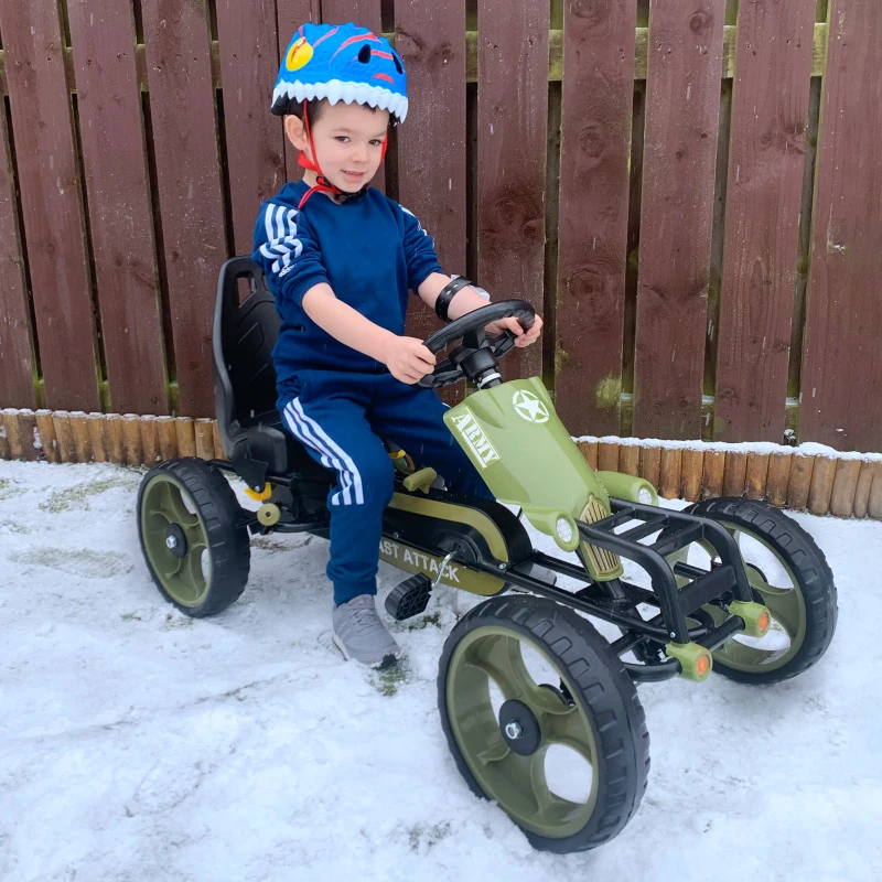 HOMCOM Go Kart a Pedali per Bambini da 3-6 Anni con Sedile Regolabile e Freno a Mano, Verde