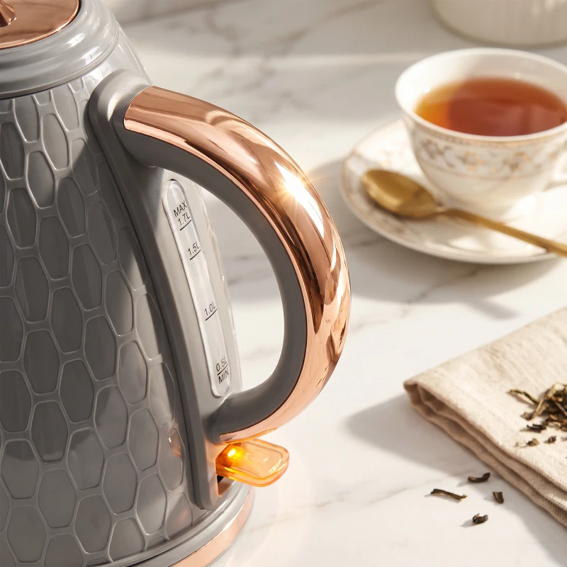 HOMCOM Waterkoker 2200W met kijkvenster, filter en snelkookfunctie, grijs