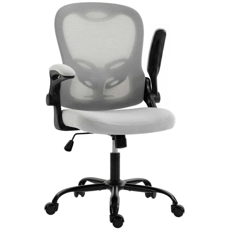 HOMCOM Chaise Bureau Ergonomique, Fauteuil de Bureau Maille, Accoudoirs Relevables, Hauteur Réglable, Fonction Bascule, Gris