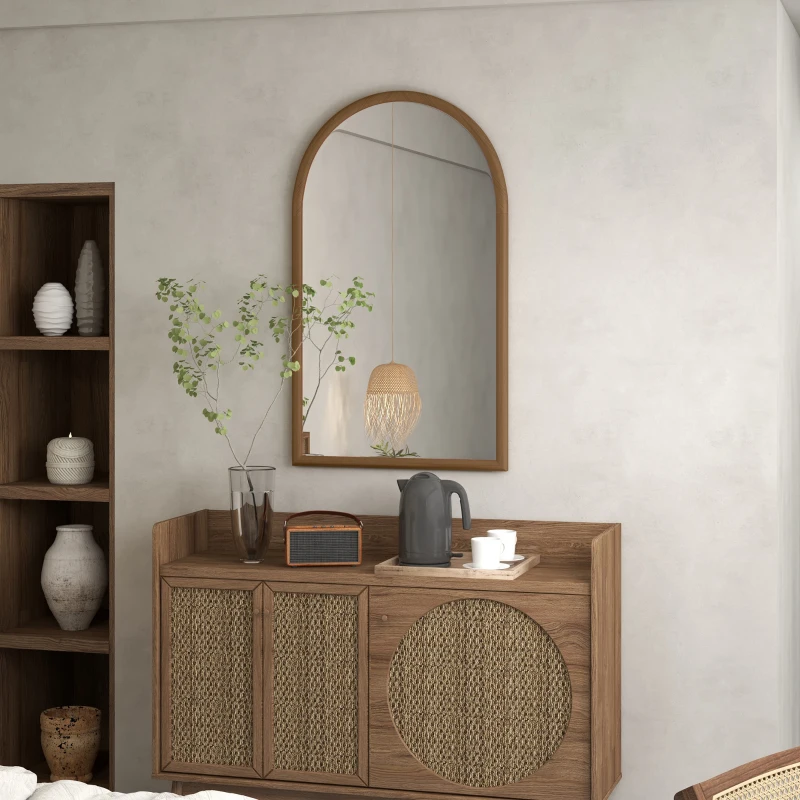 HOMCOM Specchio da Parete ad Arco 110x65cm con Cornice in Legno per Camera e Ingresso, Marrone Scuro