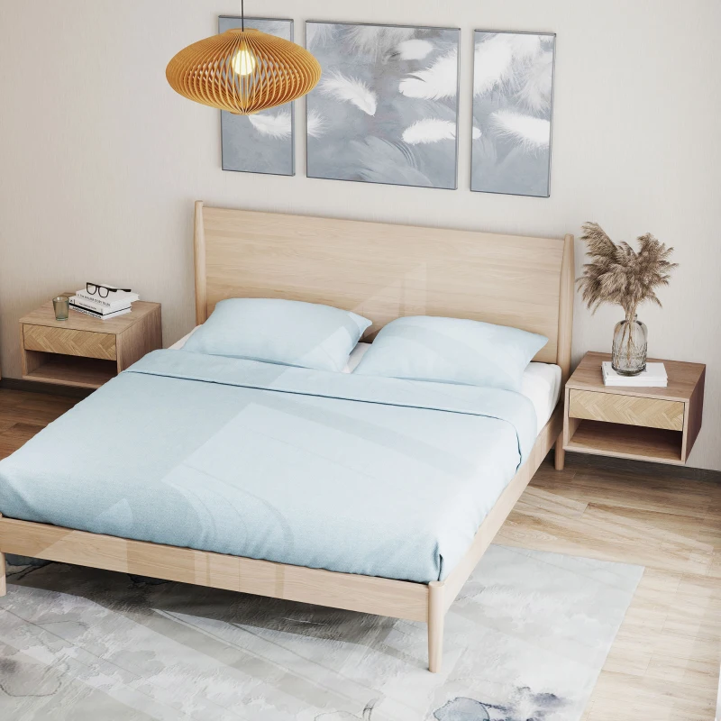 HOMCOM Set de 2 noptiere suspendate moderne cu sertar și spațiu deschis, 37x32x21 cm, lemn natural
