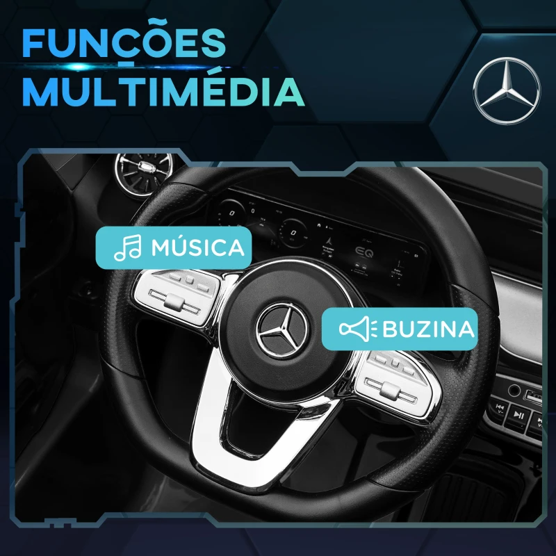 HOMCOM Carro Elétrico para Crianças Mercedes-Benz EQA 12V com Música Buzina Velocidade 3-8 km/h 111,5x69x52,5 cm Preto