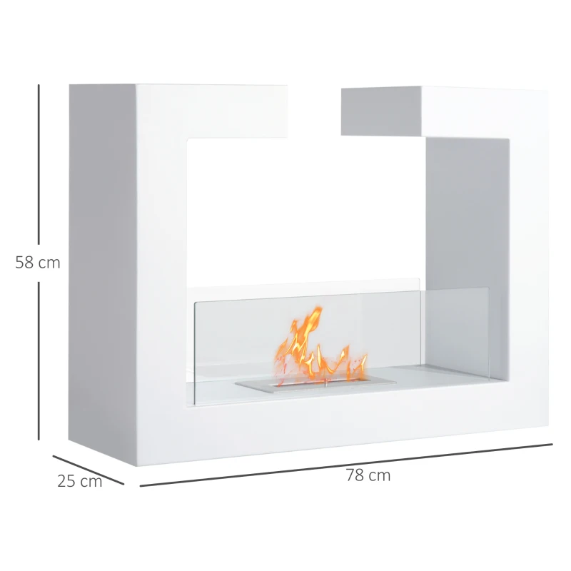HOMCOM Caminetto a Bioetanolo da Tavolo 2000W in Acciaio Inossidabile Inodore con Vetro 78 x 25 x 58 cm Bianco