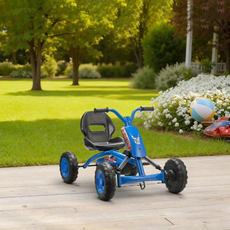 AIYAPLAY Kart a Pedais Go-Kart com Rodas PP Estrutura de Aço Carga 30 kg para Crianças 2-5 Anos 84x54x56 cm Azul