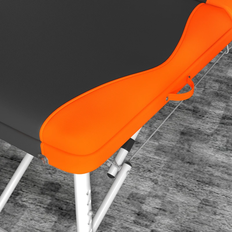 HOMCOM Foldable Massage Bed Portable Table, 3-Section Aluminium Foldable Beauty Couch, Professional Salon Spa Table with Headrest Support, 60 cm Width, Black and Orange