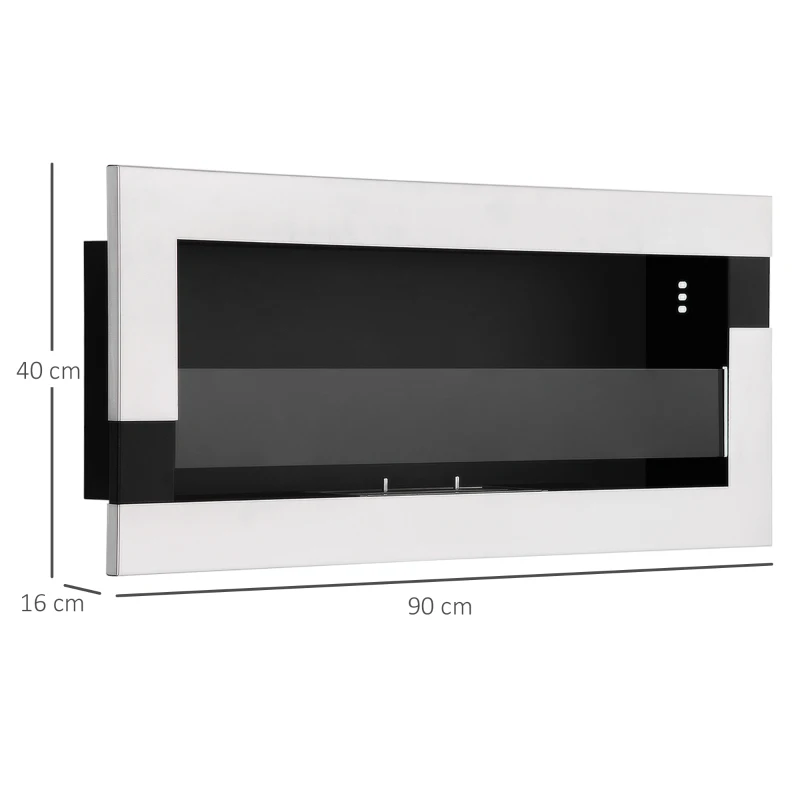 HOMCOM Camino Bioetanolo in Acciaio Inox, 2.5h di Combustione con Serbatoio 1.5L e Copertura 20m², 90x16x40 cm, Argento