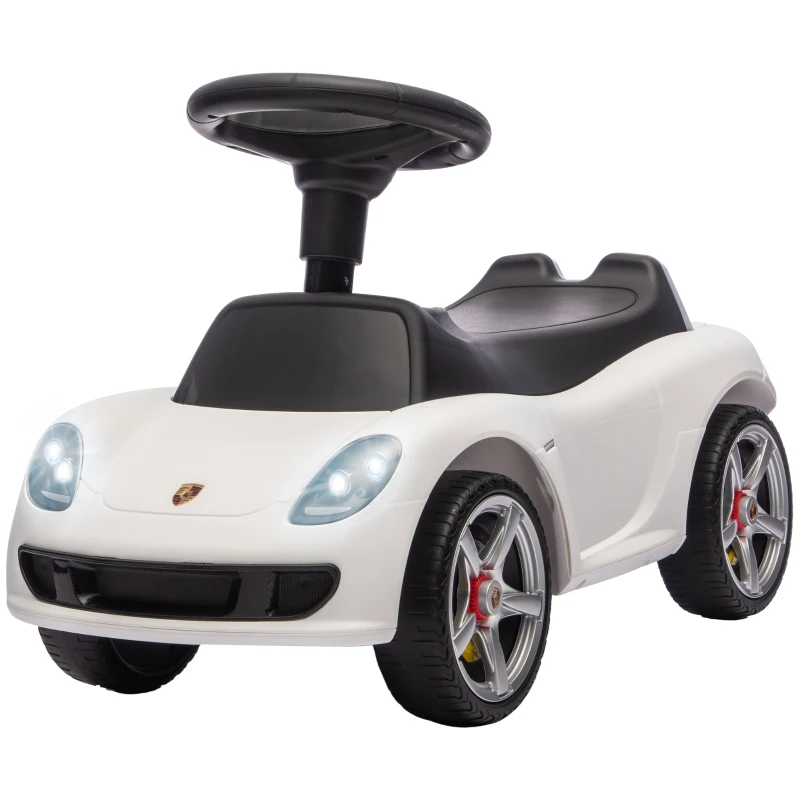 AIYAPLAY Voiture porteur pour enfant Porsche sous licence, véhicule à pousser avec klaxon lumières et bruitage de démarrage, blanc