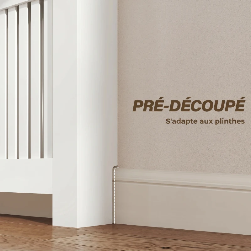HOMCOM Cache-radiateur avec tiroir de rangement, meuble cache-radiateur en bois à lattes verticales, 78 x 19 x 97 cm, blanc