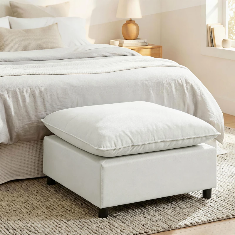 HOMCOM Repose pied salon carré, ottoman avec pieds en plastique, pouf salon pour chambre à coucher, entrée, 75x75x40 cm, gris