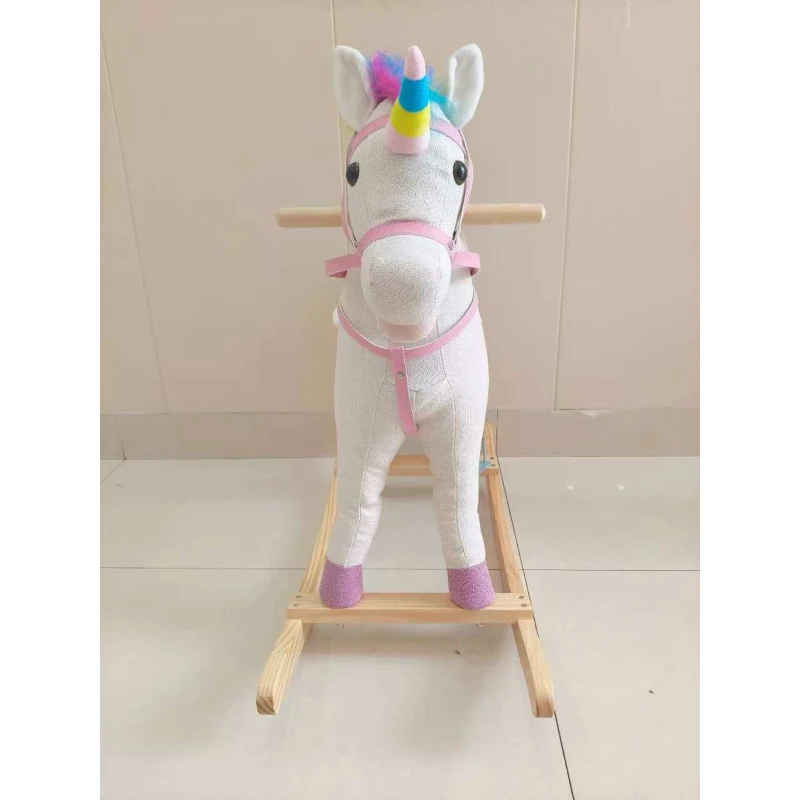 AIYAPLAY Căluț Balansoar pentru Bebelusi Design Unicorn cu Sunet Cal Balansoar Bază din Lemn pentru Copii 1-3 Ani Crem