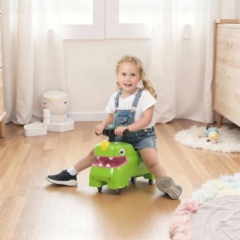 AIYAPLAY Kids Ride On Car, Dinosaur Foot to Floor Slider with Storage, Toddler Walker with Light, Sounds, Green