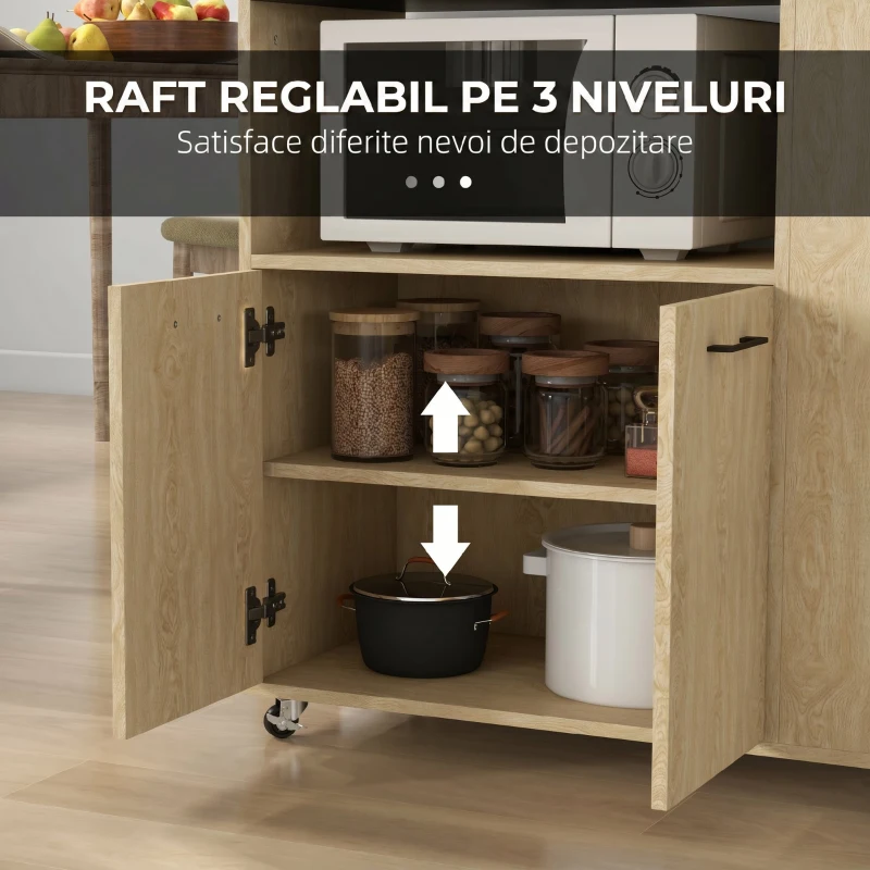 HOMCOM Cărucior de Bucătărie din PAL cu Raft Deschis, Dulap cu 2 Uși și Raft Lateral, 75x40x80,5 cm