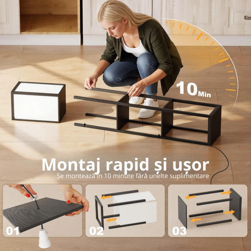 HOMCOM Lampă LED de podea cu rafturi, dimabilă, întrerupător cu lanț & prize, neagră