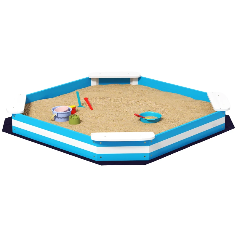 AIYAPLAY Kinderzandbak met 4 Zitplaatsen, van Sparrenhout, Bodemloos, Blauw