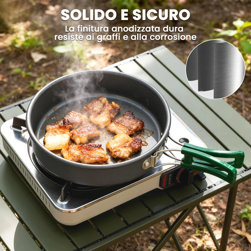 Outsunny Set da Cucina per Campeggio, Kit Ultraleggero a 8 Pezzi con Manici Anti-Scottatura, Grigio