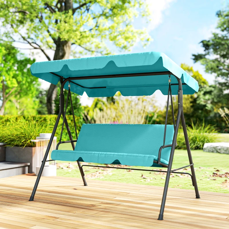 Outsunny Three-Seater Garden Swing Chair, with Adjustable Canopy - Teal
