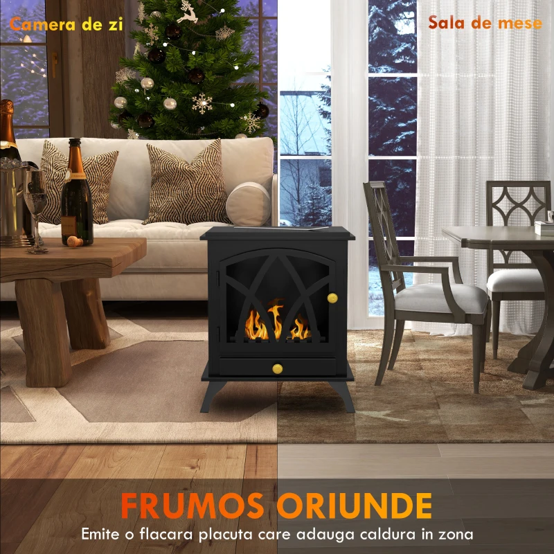 HOMCOM Șemineu pe Bioetanol de Podea cu Rezervor de 1.2L și Acoperire 25㎡, 45x28x54cm, Negru