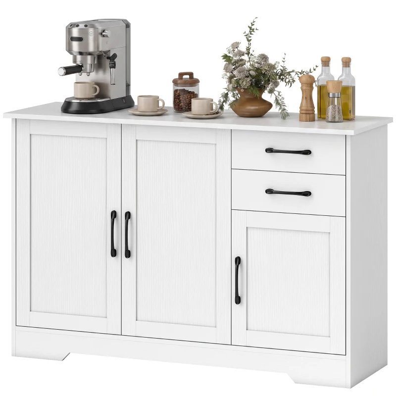 HOMCOM Sideboard mit 2 Schubladen, modernem Aufbewahrungsschrank, verstellbarem Einlegeboden und 3 Türen, Weiß