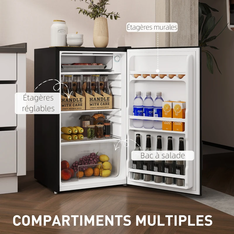 HOMCOM Réfrigérateur congélateur petit réfrigérateur 91 L étagères modulables design sous-comptoir 47,5 x 44,2 x 84 cm noir