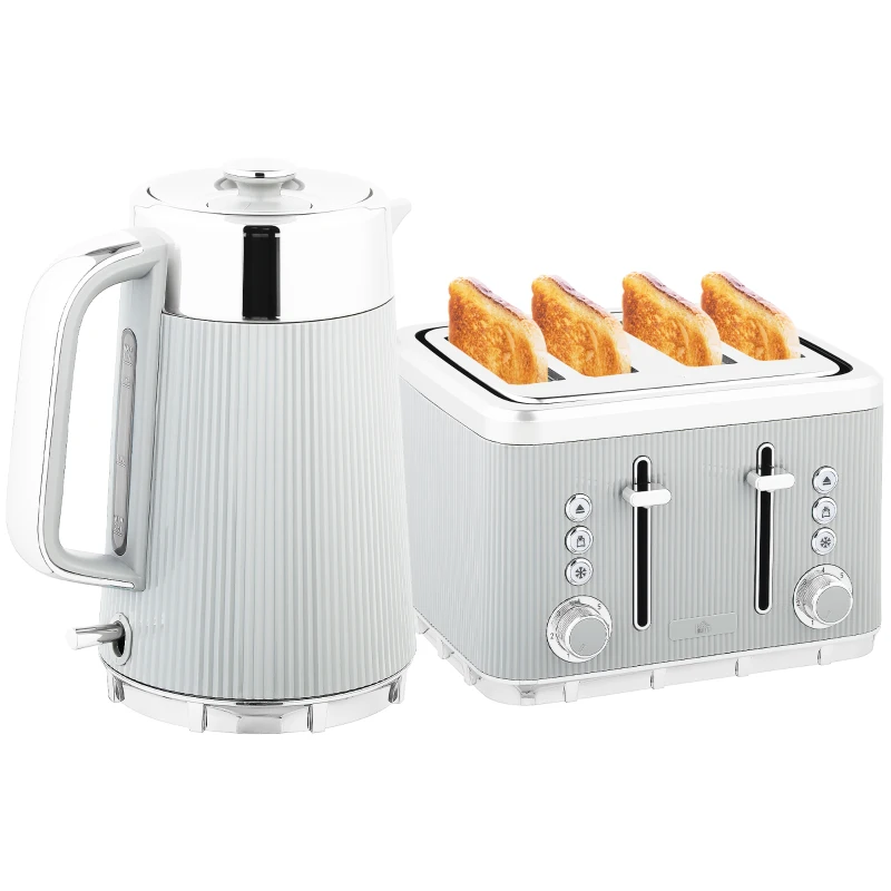HOMCOM Electric Stainless Steel Kettle and Toaster Set, 3000W 1.7L UK Strix Thermostat Fast Boil Kettle w/ Limescale Filter, Cool Touch Body, 4 Slice Toaster with 7 Browning Levels, Taupe