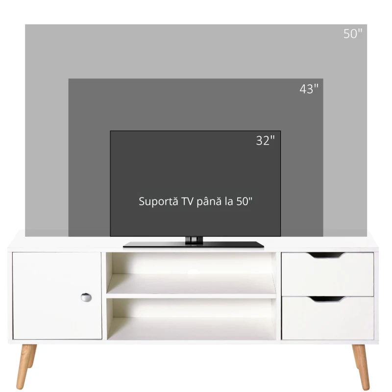 HOMCOM Mobilier Suport TV Modern si de Design din Lemn Alb pentru TV Max. 42"