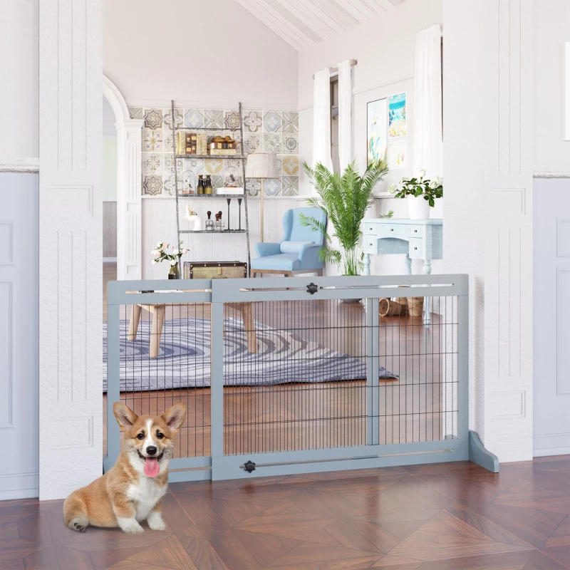 PawHut Barrière de sécurité pour chien extensible longueur réglable 104-180 x 36 x 69 cm pin bleu gris