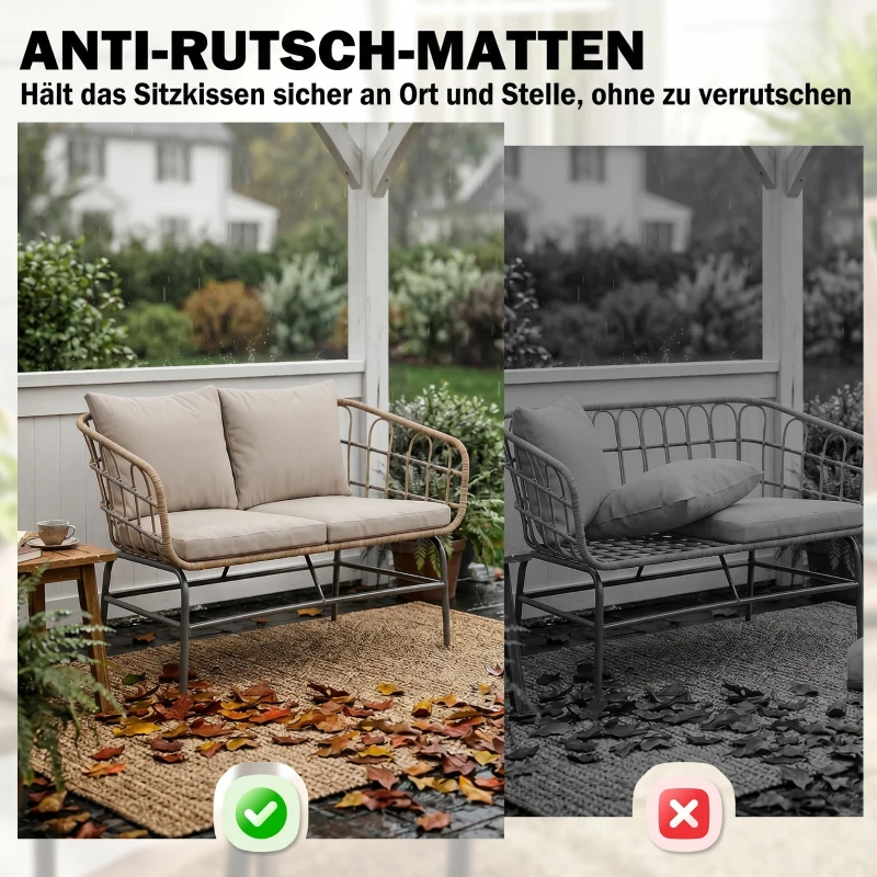 Outsunny Canapé de Jardin 2 Places en Résine Tressée Coussins Épais Anti-glisse 120 x 67 x 79 cm Marron