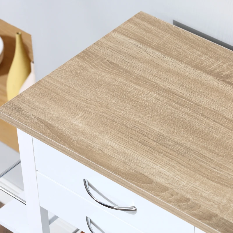 HOMCOM Carrello da Cucina con Ruote, Mobile da Cucina Salvaspazio in Legno Massiccio: 3 Cassetti, 3 Cestelli, 2 Portaspezie, 2 Ripiani, 92x37x82 cm