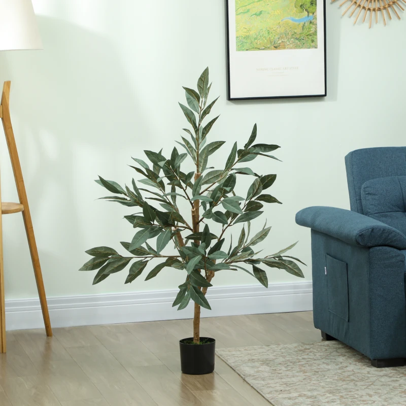 HOMCOM Planta Artificial de Louro 120 cm Planta Artificial Decorativa Grande Decoração para Casa Escritório Varanda Quarto Verde